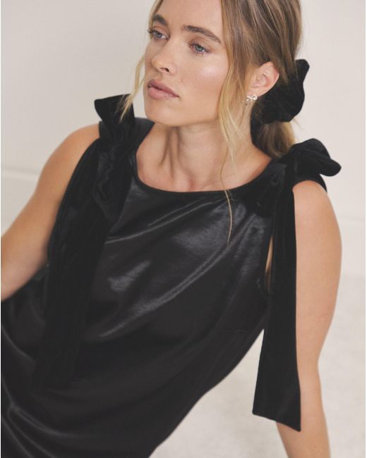 Simply Be Black Satin Shift Dress With Bow Straps