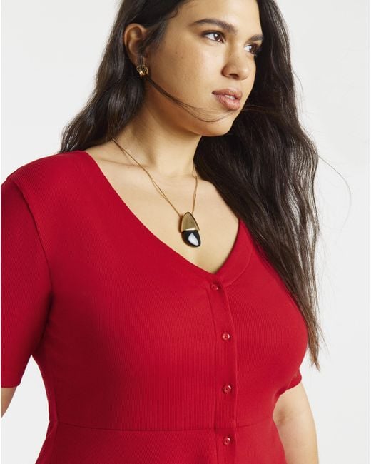 Simply Be Red Button Through Peplum Top