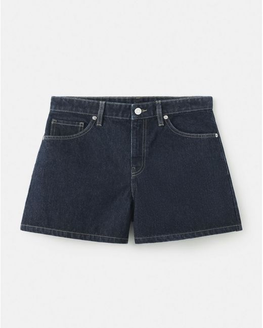Mango Blue Straight Mid-Rise Denim Shorts