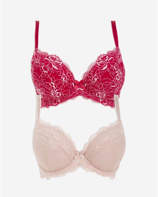 Pretty Secrets Red 2 Pack Ella Lace Padded Plunge Bras