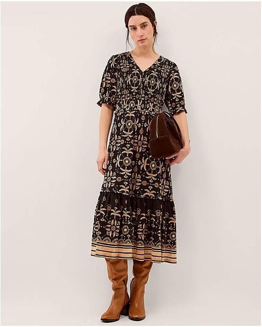 Monsoon Black Thalia Print Jersey Midi Dress