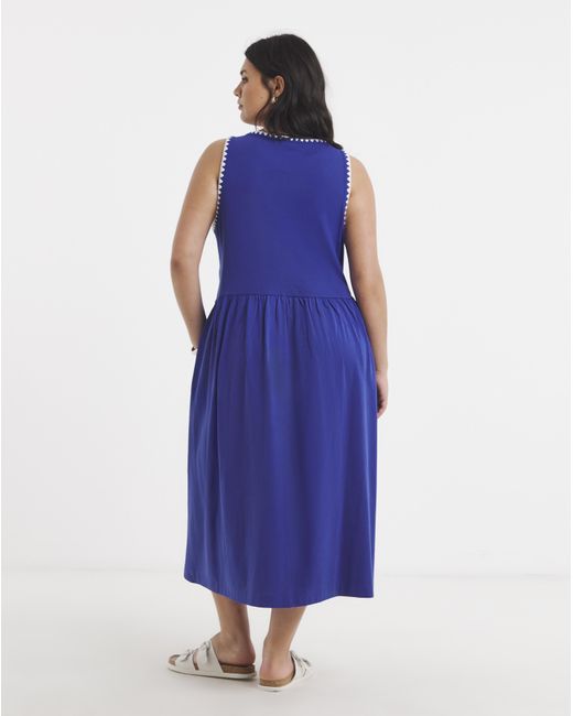 Simply Be Blue Jersey Mix Midi Dress With Whipstitch