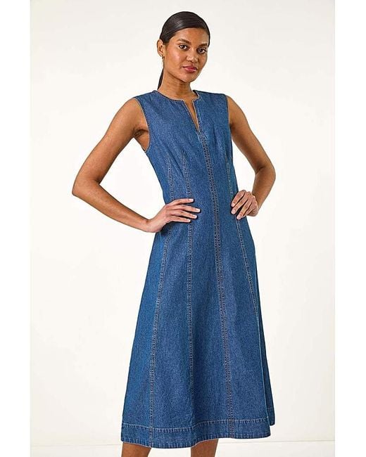 Roman Blue Roman Panel Detail Midi Dress