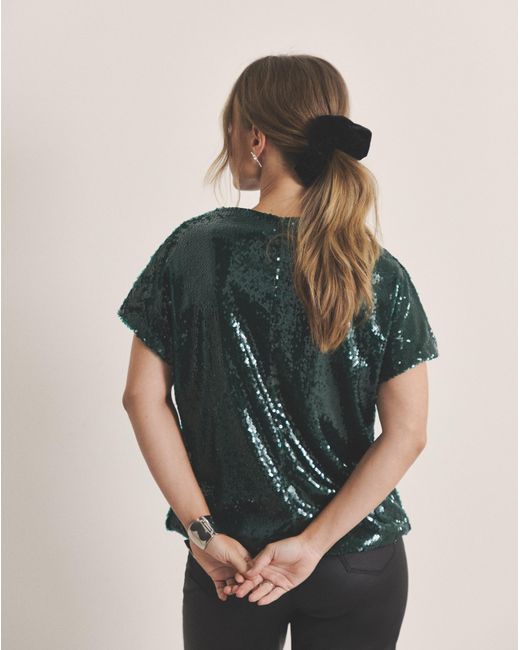 Simply Be Green Glossy Sequin Cap Sleeve Top