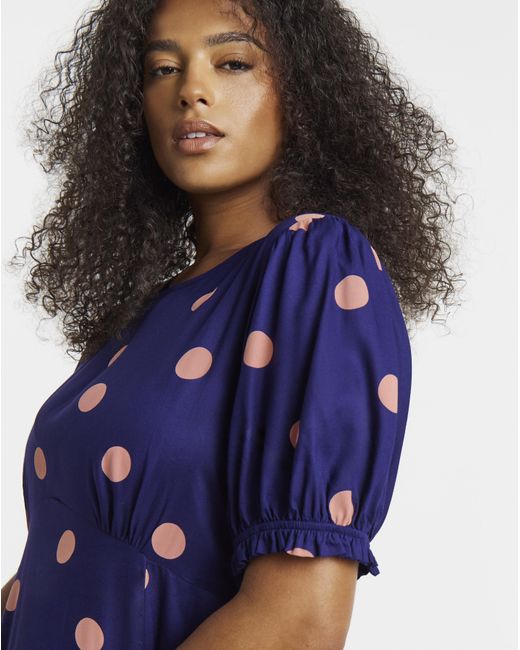 Simply Be Blue Spot Printed Viscose Midi Dress