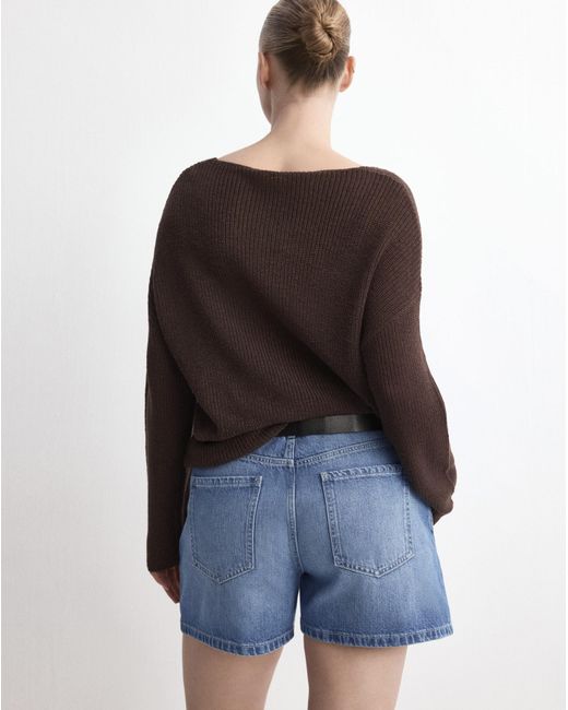 Mango Blue Straight Mid-Rise Denim Shorts