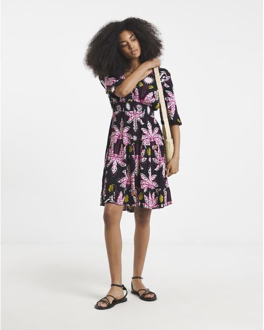 Simply Be Multicolor Crinkle Shirred Waist Skater Dress