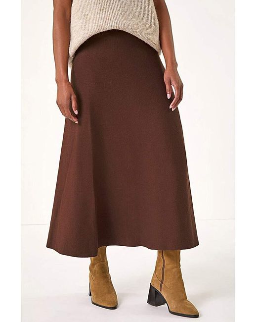 Roman Brown Roman Plain Elastic A Line Midi Skirt