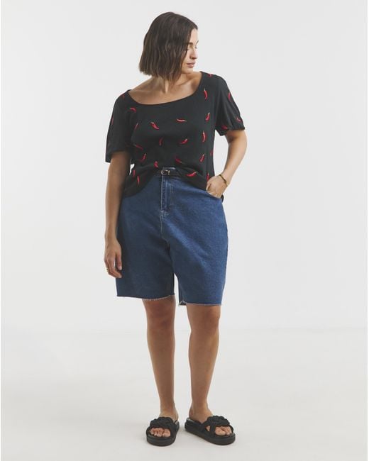 Simply Be Gray Chilli Embroidered Puff Sleeve Top