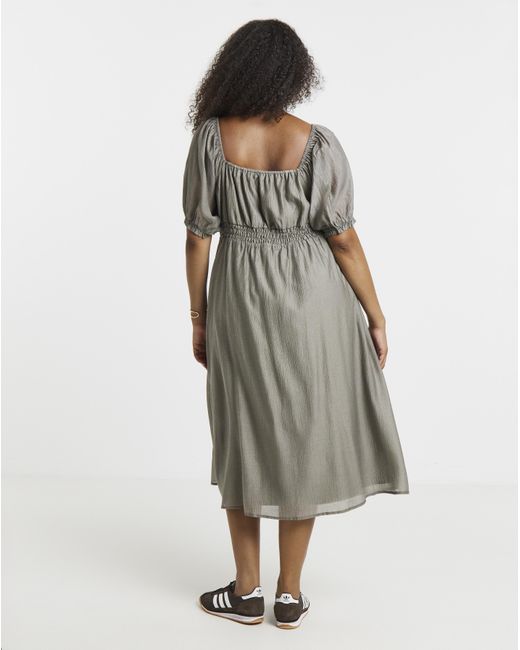Simply Be Natural Sage Shirred Milkmaid Midi Dress