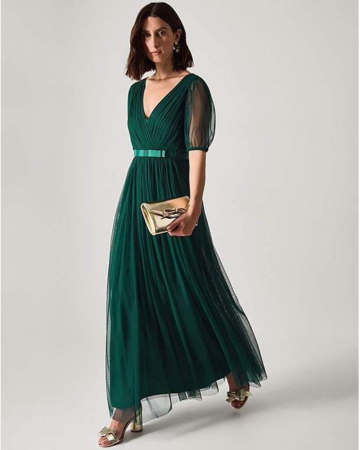 Monsoon Green Ellie Sheer Sleeve Maxi Dress