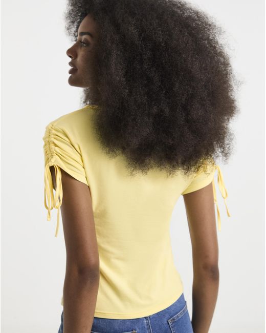 Pieces Yellow Gruda Ss Roucing Jersey Tee