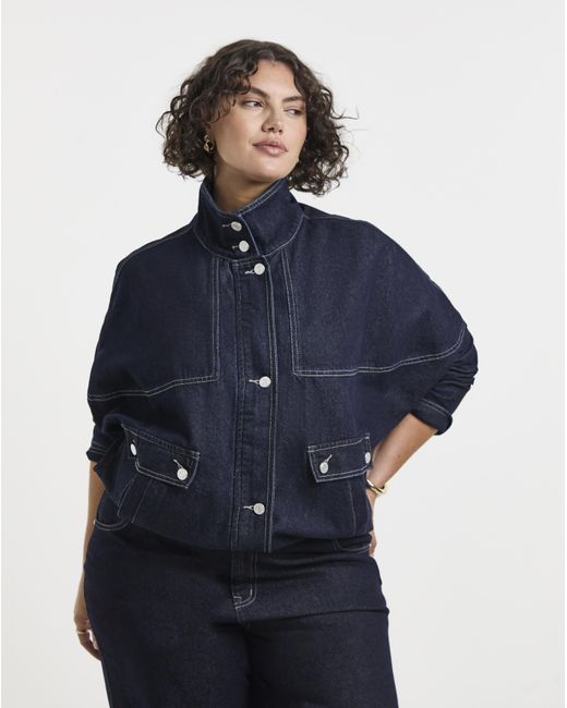 Simply Be Blue Funnel Neck Denim Jacket