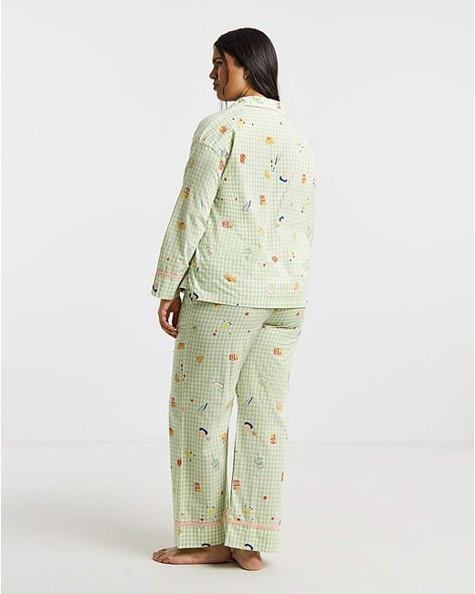 Simply Be Metallic Gingham Breakfast Print Pyjama Set