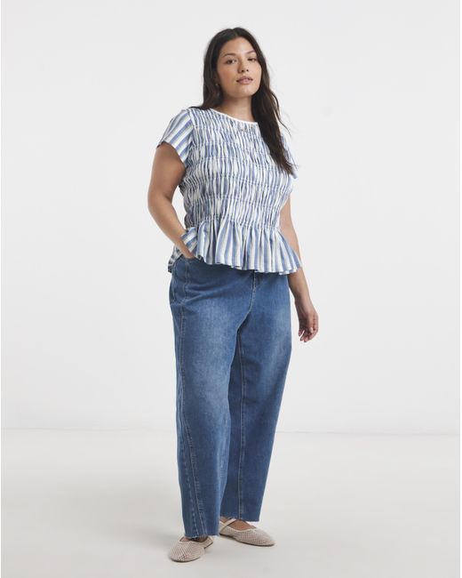 Simply Be Blue Shirred Peplum Top