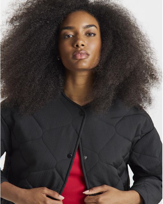 Simply Be Black Quilted Round Collar Jacket