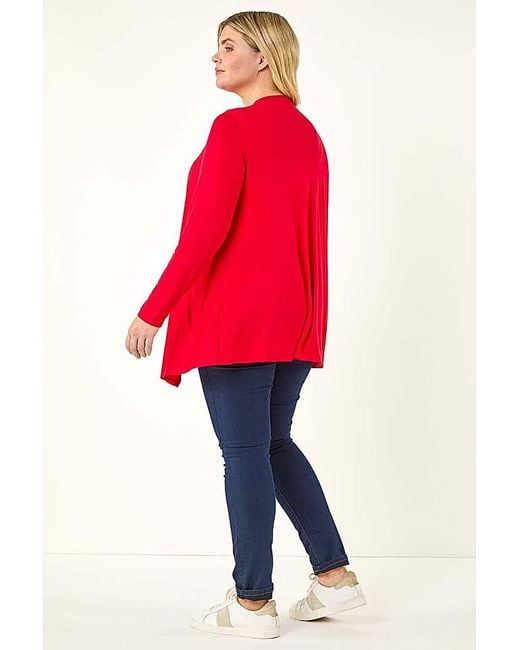 Roman Curve Red Waterfall Front Cardigan