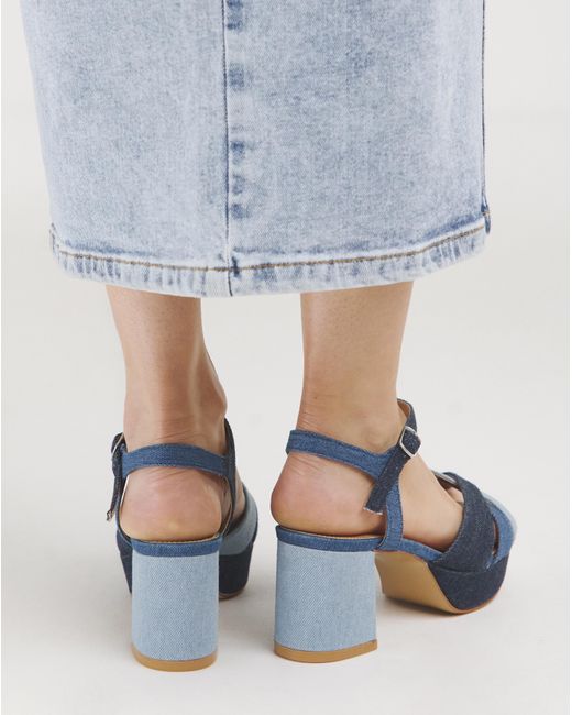 Simply Be Blue Strap Detail Platform Sandal Ex Wide