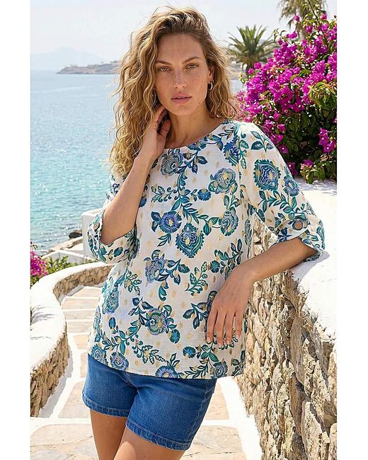 Roman Blue Roman Floral Foil Print Top