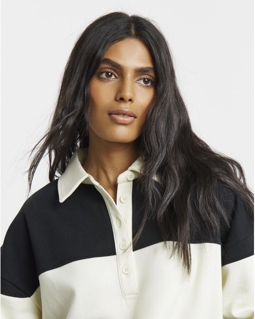 Simply Be Black Polo Sweat With Stripe Panel To Front
