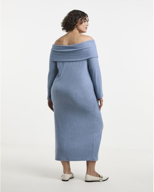 Simply Be Blue Cosy Rib Bardot Maxi Dress