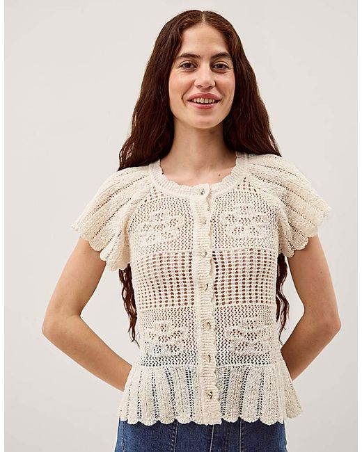 Monsoon Natural Indi Floral Pointelle Cardigan