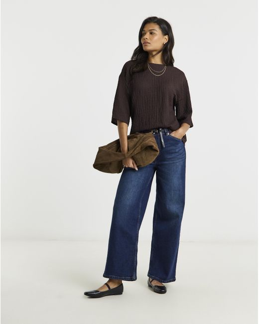 Simply Be Black Waffle Jersey Kimono Sleeve T-Shirt