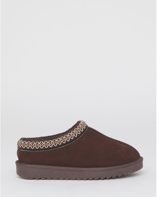 Simply Be Brown Embroidery Full Mule Slipper Wide