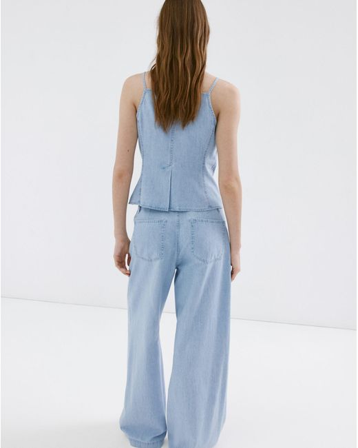 Mango Blue Wide Leg Mid-Rise Jeans