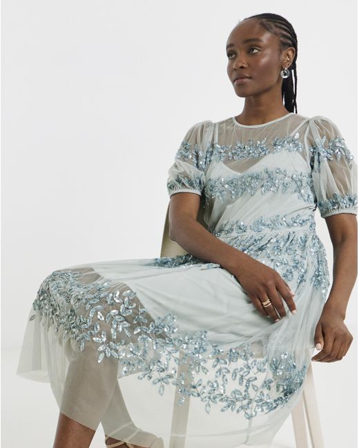 Maya Curve Blue Sequin Midi Dress
