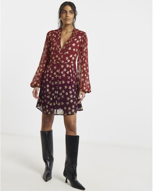 Simply Be Red Star Jacquard Skater Dress