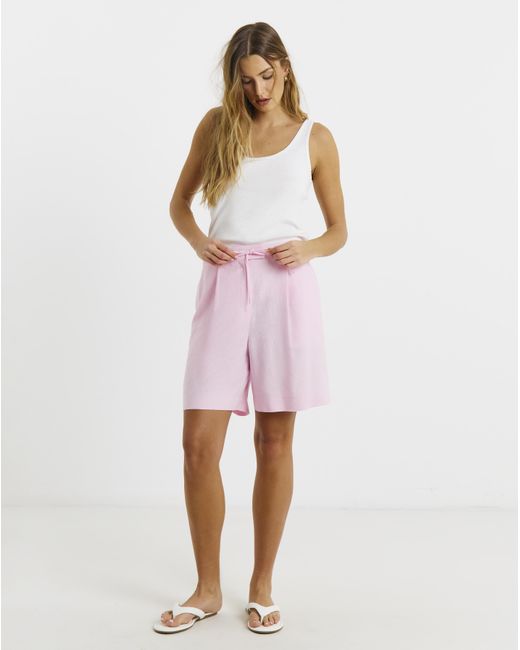 Simply Be Pink Tailored Linen Tie Waist Shorts