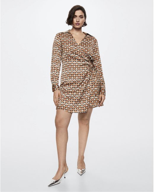 Mango Brown Print Wrap Dress