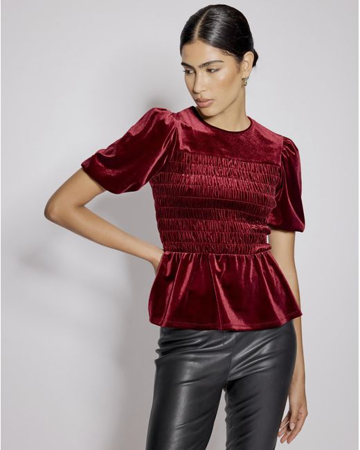 Nobody's Child Red Velvet Puff Sleeve Top