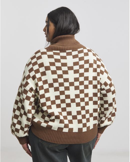 Native Youth Brown Oversized Checkered Jumper