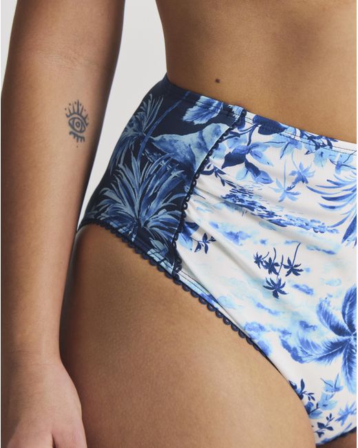 Figleaves Blue Lisbon High Waisted Bikini Bottoms