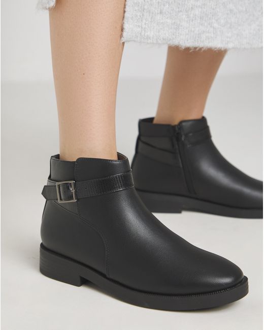 JD Williams Black Buckle Detail Ankle Boot Wide Fit