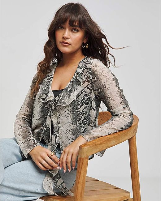 Simply Be Gray Sheer Ruffle Blouse