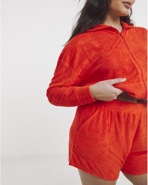 Simply Be Red Towelling Lounge Shortie Set