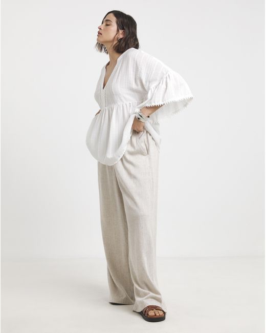 Simply Be White V Neck Textured Smock Top
