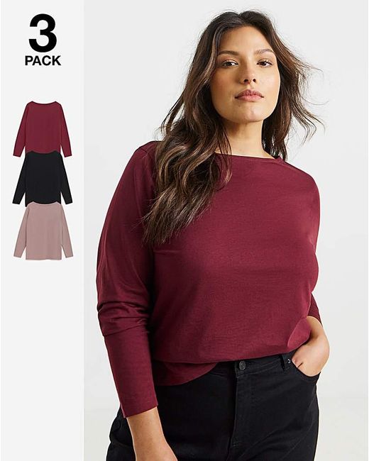 Simply Be Red 3 Pack Long Sleeve Slash Neck Tops