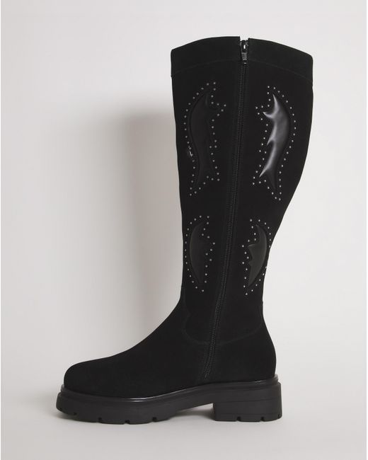 Simply Be Black Western Chunky Knee Boots Ex Wide Sc