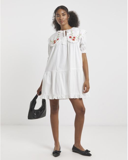 Neon Rose White Cotton Dress