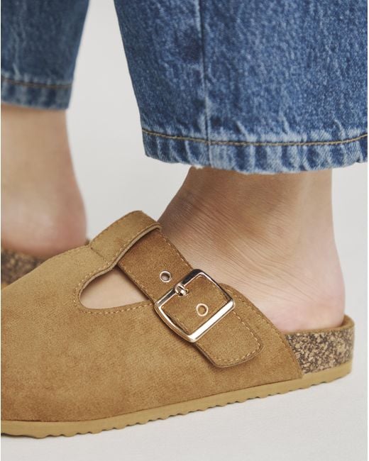 Simply Be Blue Buckle Footbed Closed Toe Mule Wide Fit