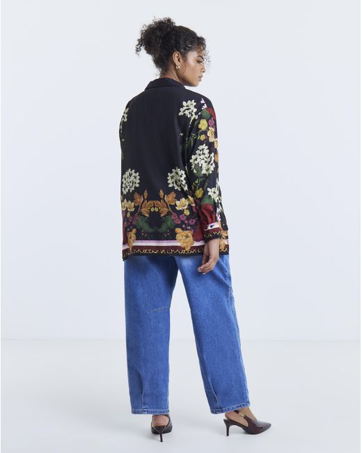 Simply Be Blue Floral Placement Print Shirt