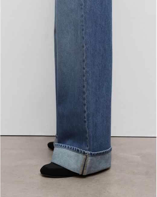 Mango Blue Wide Leg Turned Hem Jeans
