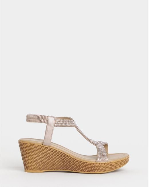 JD Williams White Sparkly T Bar Wedge Sandal Wide