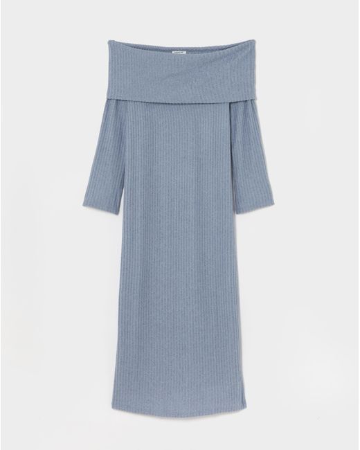 Simply Be Blue Cosy Rib Bardot Maxi Dress