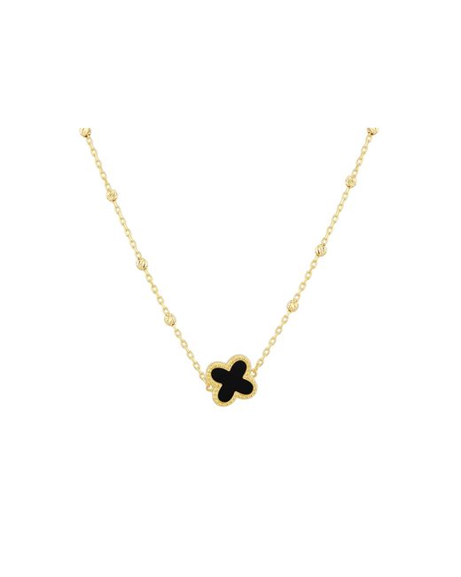 iJewel Metallic 9Ct Onyx Clover Necklace