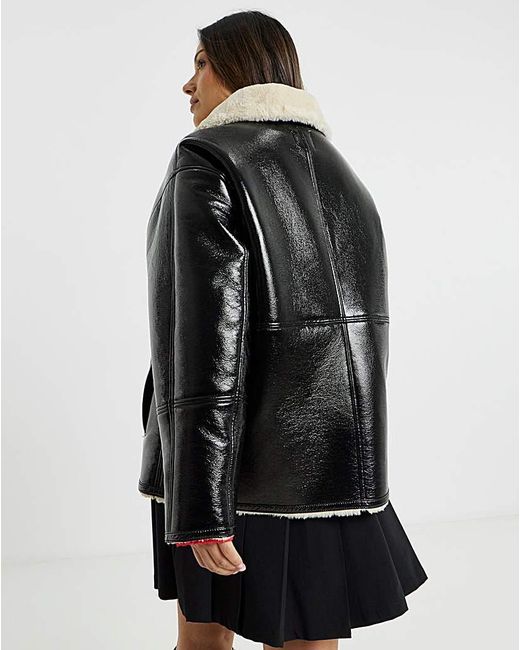 Simply Be Gray Sbe Lacquered Aviator Jacket